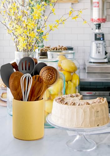 Ceramic Kitchen Utensil Holder for Countertop (Yellow Sand)