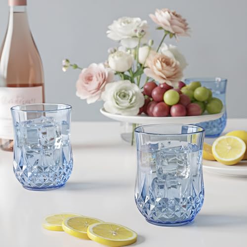 100 Pack Plastic Stemless Wine Glasses (12oz-blue)