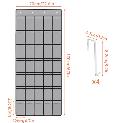 35 Pockets Door Hanging Cup Organizer Fit for Stanley Tumblers (67'' x 27.6'' / Gray)