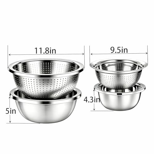 4 Piece Stainless Steel Mixing Bowls and Microporous Colanders Set (4 Count)