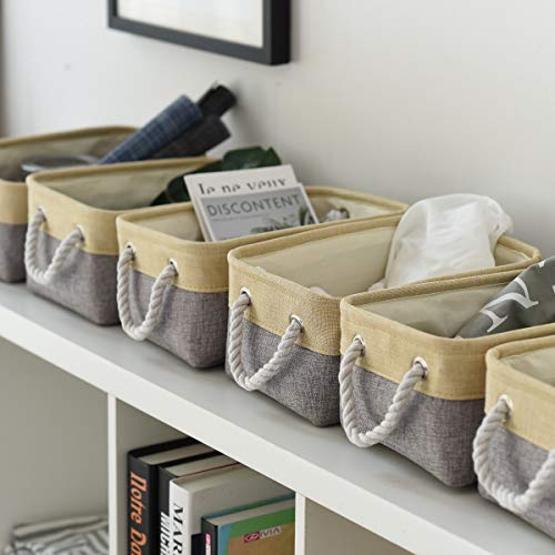 Storage Baskets for Organizing (Gold&Grey / 6PCS/Small -11.8Lx7.9Wx5.2H)