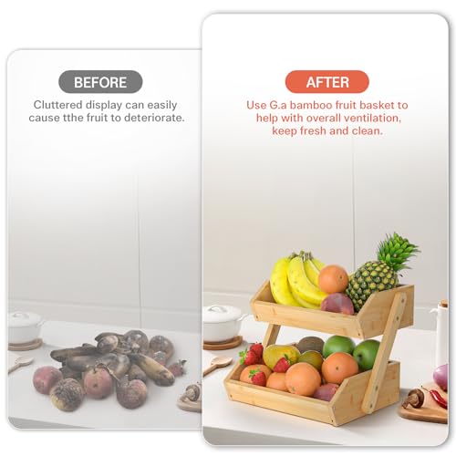 2 Tier Bamboo Fruit Basket for Kitchen Counter (Bamboo / 2-Tier)