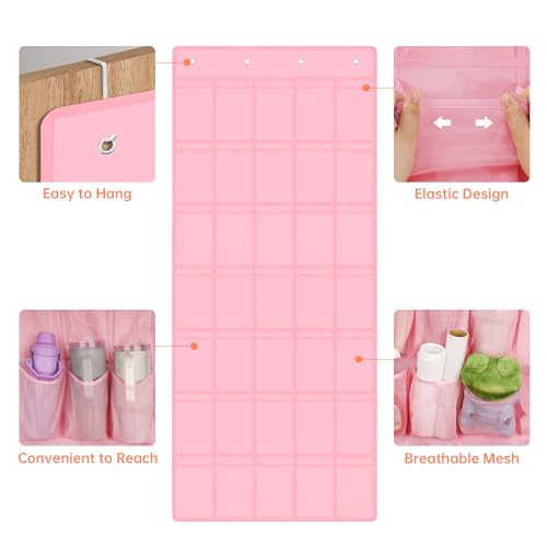 35 Pockets Door Hanging Cup Organizer Fit for Stanley Tumblers (67'' x 27.6'' / Pink)