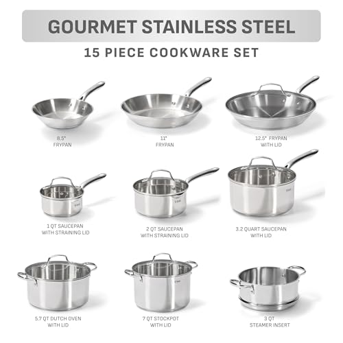 Gourmet 15 Piece Stainless Steel Pots and Pans Set (Cookware Set / 15-Piece)