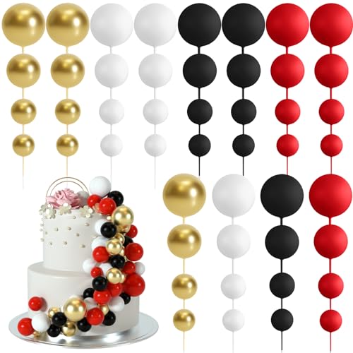 48 Pcs Balls Cake Topper Decorations Balloon Cupcake Toppers Foam Cake Topper Balls Cake Balls Decorations for Birthday Party Wedding Cake Decorating (48 Count)