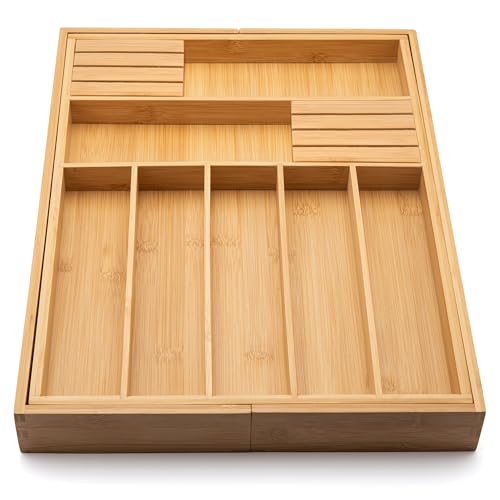 Bamboo Drawer Organizer with Knife Blocks (Natural / 9 Slot)