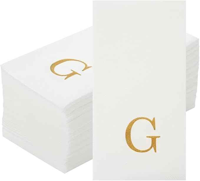 Luxenap 15.8 X 7.9 Inch Linen-Feel Guest Towels, 2000 Lettered Hand Towels - Gold Letter 'G', Sans Serif Font, White Paper Dinner Napkins, airlaid, For Restrooms And Tables - Restaurantware