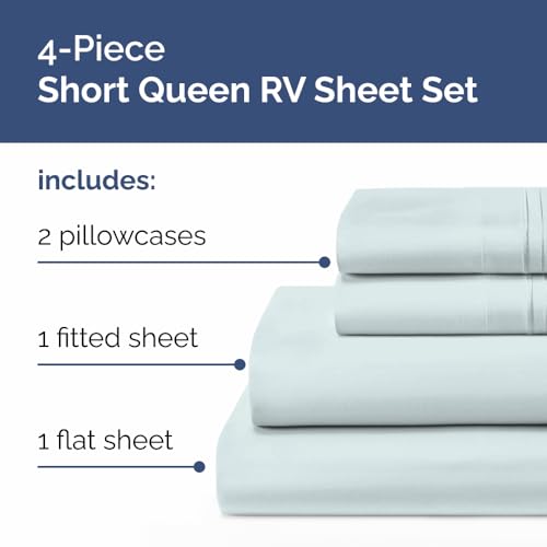 Short Queen Size 4 Piece Bed Sheet Set (23 - Ice Blue / Short Queen)