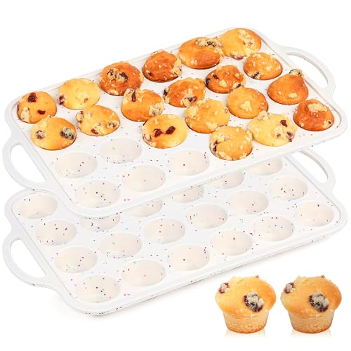 24 Cups Silicone Mini Muffin Pan for Baking with Metal Frame (Cream / 24-Cup Mini)