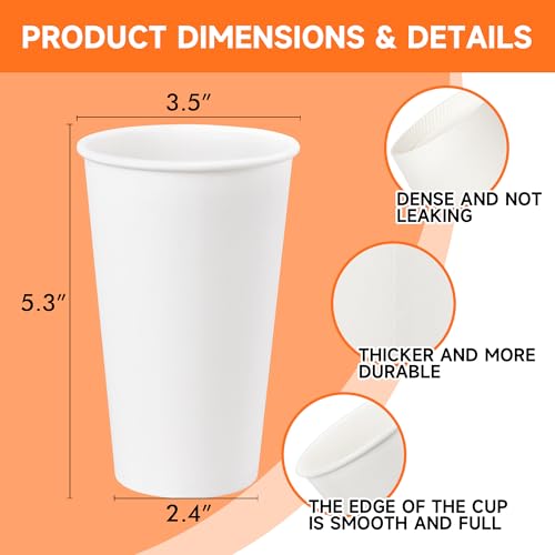 200 Pack 16 oz Disposable Paper Coffee Cups (White / 16 oz)
