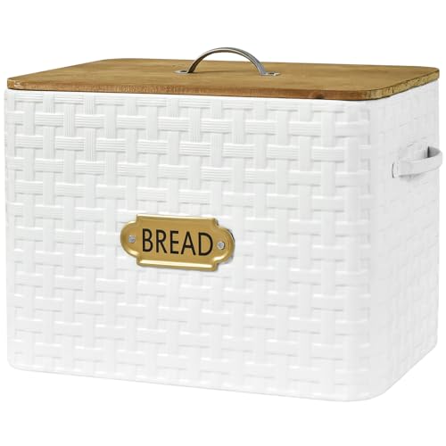 Extra Large Space Saving Farmhouse Bread Box With Wood Lid