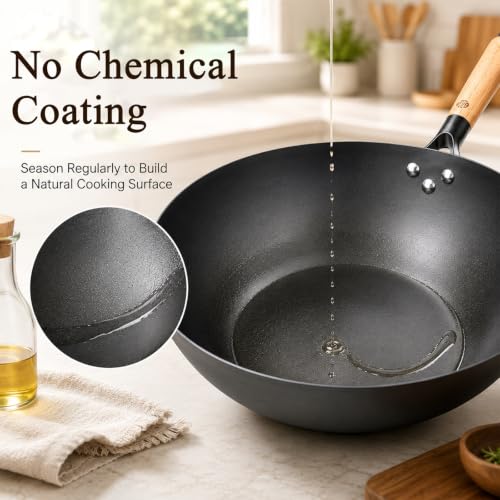 11.8" High Purity Iron Wok Pan (11.8 Inch Flat Bottom)