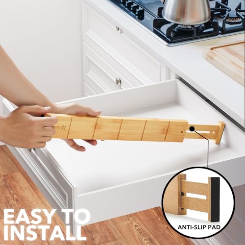 Bamboo Drawer Dividers with Inserts and Labels (2.35''H, 17''-22''L, 10 Dividers / NATURAL)