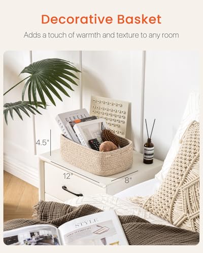 Small Woven Storage Basket for Organizing (Mixed Brown / 12"L x 8"W x 4.5"H)