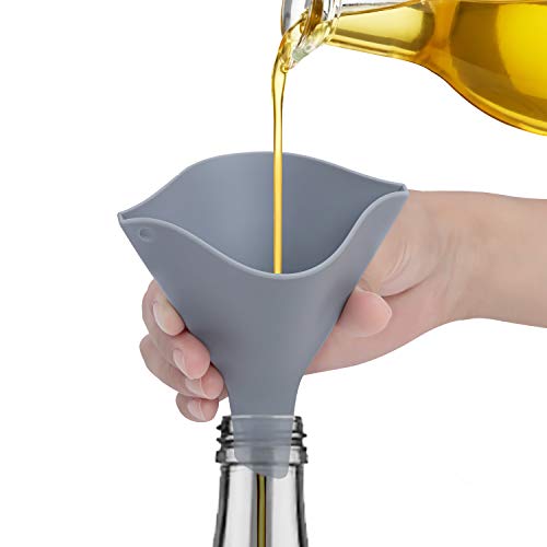 Fan Shaped Silicone Funnel for Filling Bottles Collapsible Funnel for Kitchen Use Foldable Funnels for Water Bottle Liquid Transter Food Grade for PowderFDA Gray (Grey)