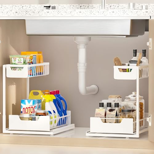 Under Kitchen Sink Organizers and Storage (White / 2 Pack)