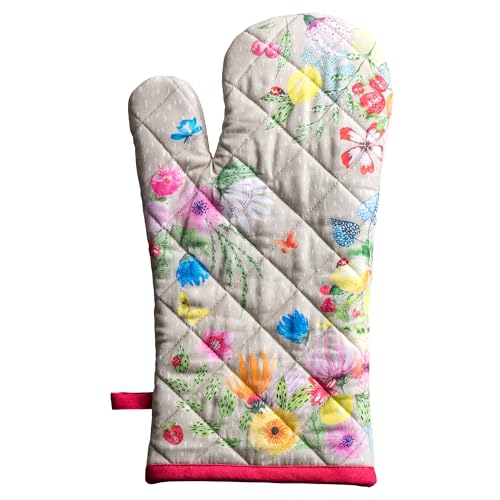 Maison d'Hermine Oven Gloves 100% Cotton Oven Mitt (105 - Jardin D'ete - Fog / 7.5" x 13" (Oven Mitt))