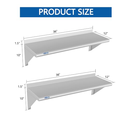 HARDURA 2 Pack Stainless Steel Shelf 12" X 36" (12" x 36"-2 PACKS)