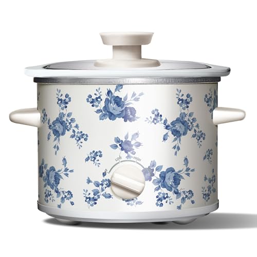 2QT Mini Electric Round Slow Cooker (Floral Blue / 2 Quarts)