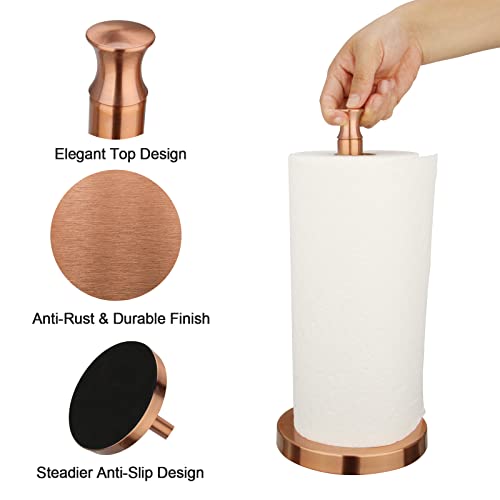 Paper Towel Holder Stand for Kitchen Countertop & Dining Room Table (Copper / Modern)