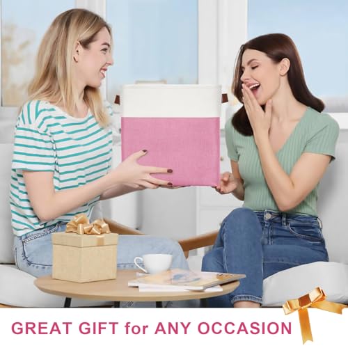 Collapsible Fabric Storage Cubes 11x11 Cube Storage Bins (Pink / Off-White / Cube - 11"x11"x11")