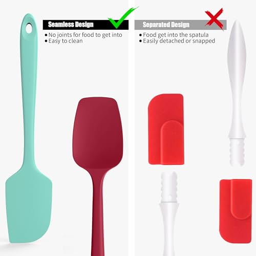 600°F Heat Resistant Silicone Spatula Spoonula (Flat & Spoon Spatulas / Aqua+Red)
