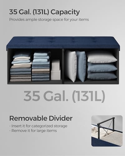 43.3 Inches Storage Ottoman (Midnight Blue / 15"D x 43"W x 15"H (with Flipping Lid))