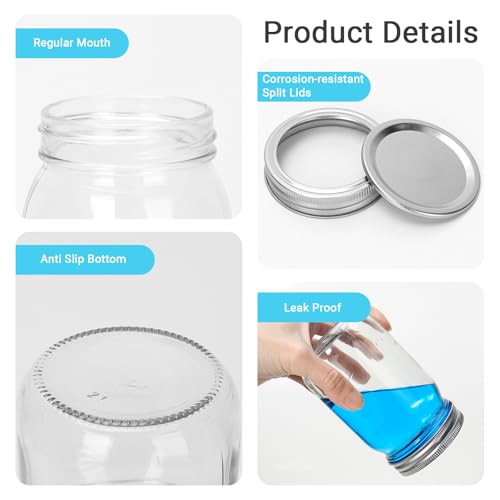 20 Pack 12 oz Clear Glass Mason Jars with Silver Metal Split Lids (12 oz - 20 Pack)
