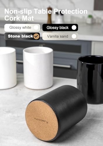 Ceramic Kitchen Utensil Holder for Countertop (Stone Black)