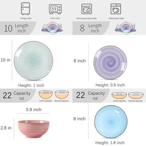 Ceramic Plates and Bowls Set (Gradient Color / 24 Pieces)