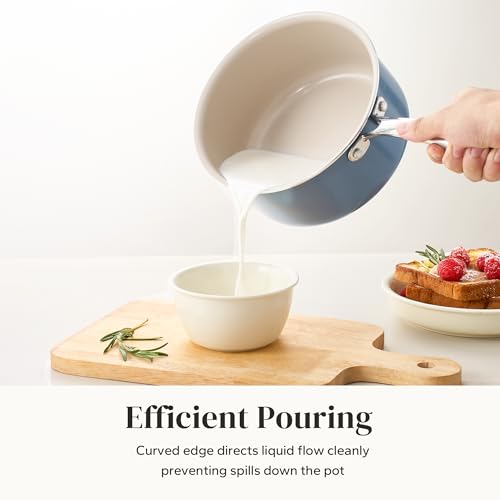 Nonstick Ceramic Sauce Pan with Lid (Blue / 1.8 Quarts)