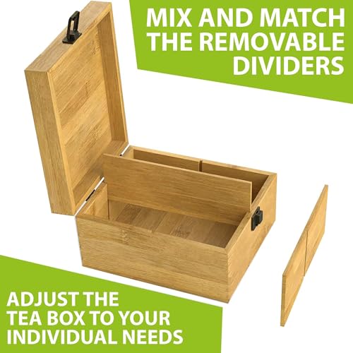 Bamboo Tea Organizer Box Chemical Free Eco (4-Slot Square / Tea Time Pot & Cups)
