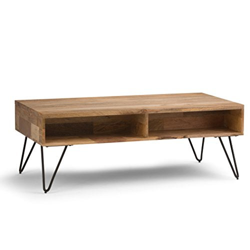 Lockhart 30" Wide Solid Mango Wood Drum Coffee Table in Natural (Wide Lift Top Coffee Table / 48 inch / Refined Natural)