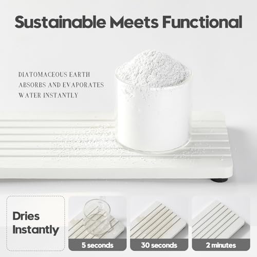 2PCS Diatomite Quick Stone Drying Tray Mat for Bathroom & Kitchen Counter (2 Pcs - Natural White / 8"x 3.8")