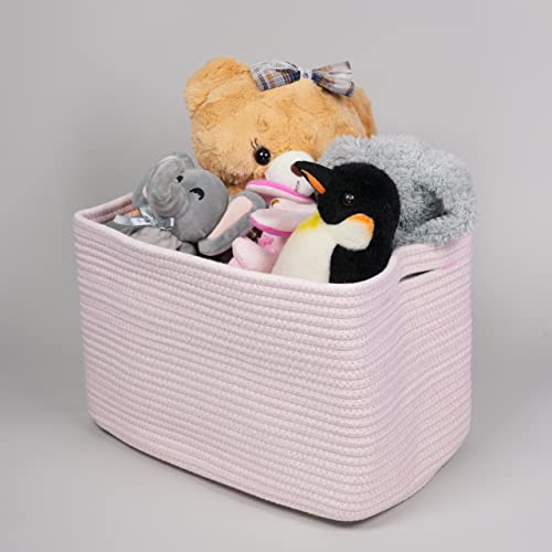 Woven Cotton Rope Storage Baskets 15x10x9.3" 3 Pack Light Pink (light pink)