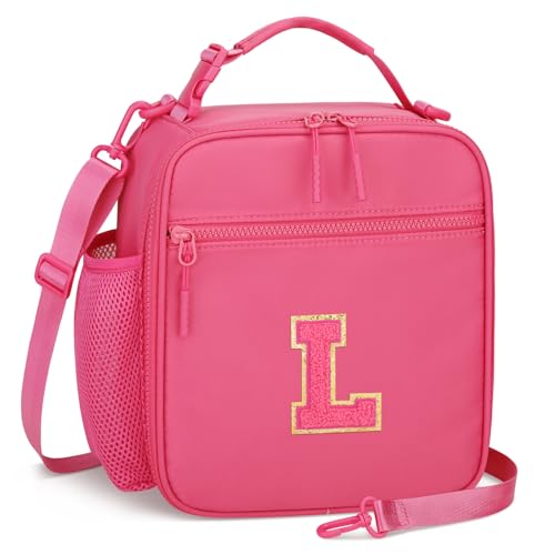 Initial Insulated Lunch Bag for Girls Kids (Rosy Red / L)