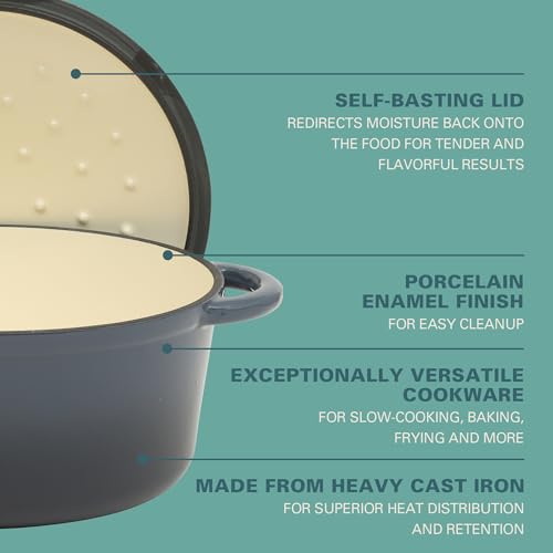 Addlestone 5 Qt Enameled Cast Iron Dutch Oven Pot with Lid (5-Quart / Gradient Navy Blue)
