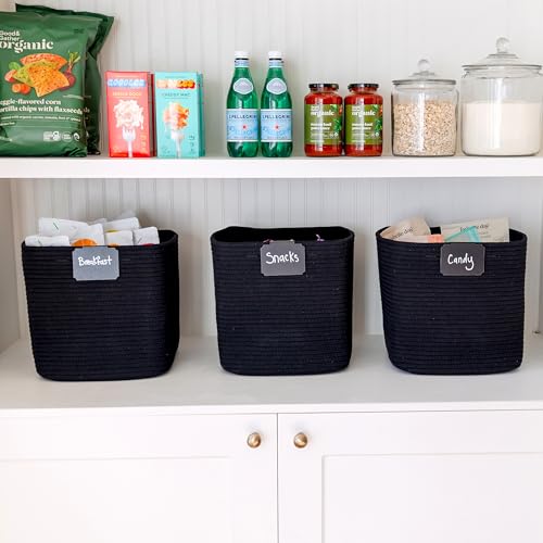 Storage Cubes 11 Inch Cotton Rope Woven Baskets for Organizing (Black)