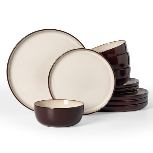 Milkyway 12 Piece Stoneware Dinnerware Set (Light khaki & Cocoa / Service for 4 (Standard Dinner Set))