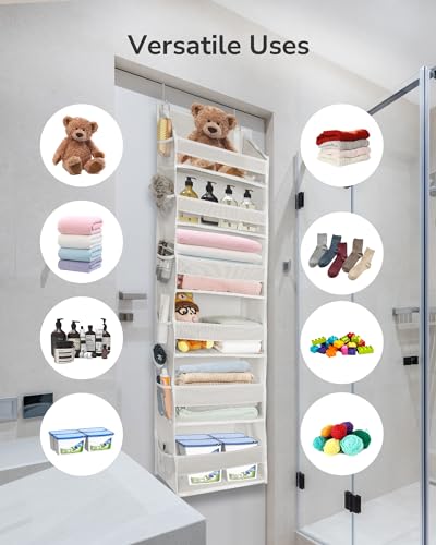 2 Pack Over The Door Organizer with 6 Large Pockets 12 Side Pockets (Ivory / 2 Pack)