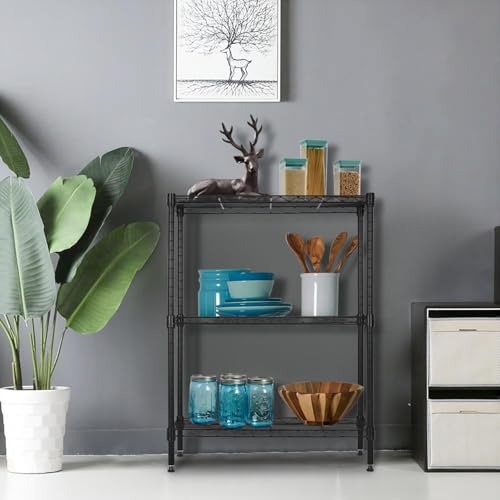 Shelf Shelving Pantry Storage Cabinet 3 Tier Adjustable Metal Storage Shelf 450 lbs Capacity NSF Certified Space Saving Design Adjustable Feet Easy Assembly (Black / 23" x 13" x 30")