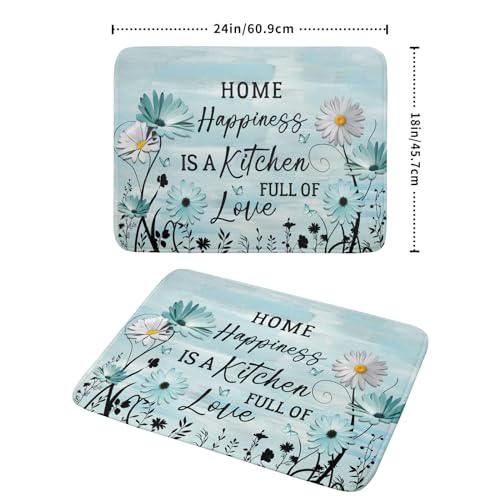 Blue Daisy Dish Drying Mat 18x24 Inch Love Kitchen Absorbent Microfiber Washable Fast Drying Pad Dishes Rack Mat for Kitchen Counter (home happiness blue / 18" x 24")