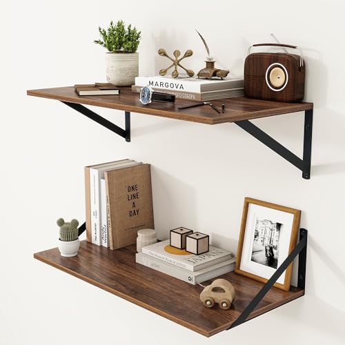 24W x 12D Deep Floating Shelves Set of 2 Walnut (Walnut With Black Metal Bracket / 24wx12dx5.8h)
