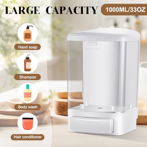 2 Pcs Wall Mounted Soap Dispenser (White / 33.8 oz 1000 ml)