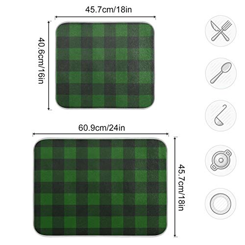 Super Absorbent Dish Drying Mat (Green Plaid / 18" x 24")