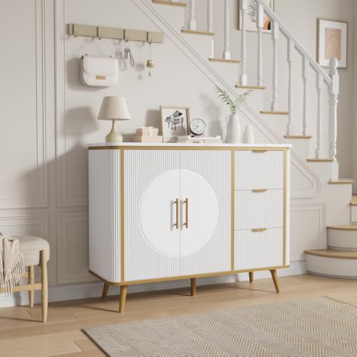 47.3" Modern Buffet Cabinet with Storage (White-3draws)