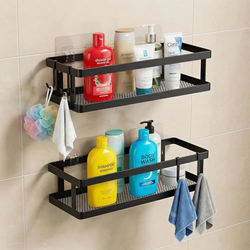 2 Pack Minimalist Shower Caddy Wall Mount (Matte Black / Minimalist Open (12.6" Wide))