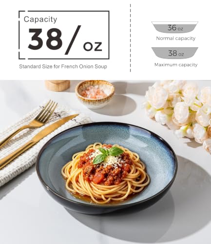 9.0" Ceramic Pasta Bowls Set of 6 (Set of 6 / Gray Blue)