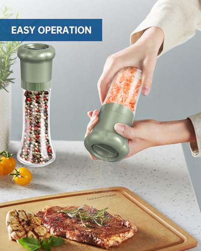 Manual Salt and Pepper Grinder Set For Professional Chef (Tall Set - Green)