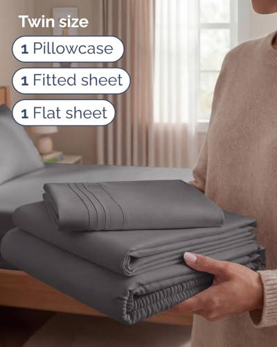 Twin Size 3 Piece Sheet Set (06 - Dark Grey / Twin)
